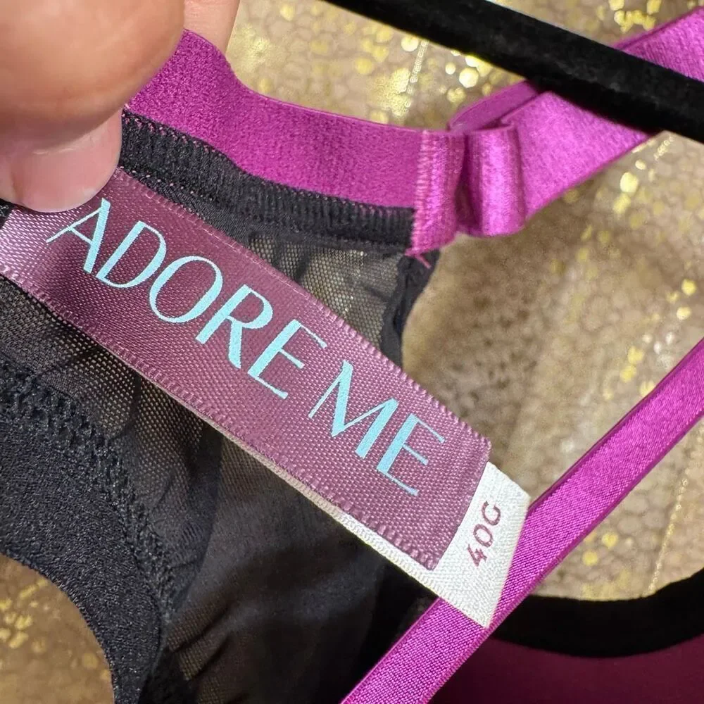 Adore Me Sexy Purple Black Lace‎ Lingerie Set 40G  2X
